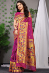 Magenta color soft paithani silk saree with golden zari weaving work