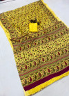 Yellow color soft pashmina silk saree with printed work