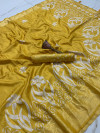 Yellow color dola silk saree with printed work