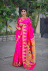 Rani pink color soft paithani silk saree with golden zari weaving work