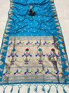Firoji color paithani silk saree with golden zari weaving work