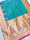 Firoji color paithani silk saree with gold zari weaving work