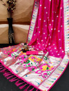 Rani pink color soft paithani silk saree with silver zari weaving work