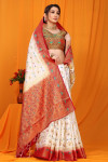 Off white color balatan silk saree with zari weaving work