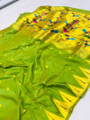 Mehndi green color soft paithani silk saree with golden zari weaving work