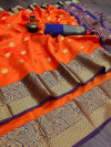 Orange color soft lichi silk saree with zari weaving work
