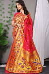 Gajari color soft paithani silk saree with golden zari weaving work