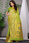 Parrot green color soft paithani silk saree with golden zari weaving work