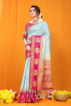 Sky blue color soft banarasi silk saree with zari weaving work