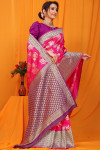Pink color kanchipuram pure silk handloom saree with weaving work