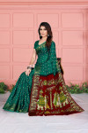 Green color soft bandhani saree with khadi printed work