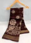 coffeee color soft cotton saree with printed work
