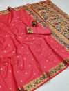 Gajari  color paithani silk saree with zari weaving work
