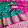 Rama green color soft lichi silk saree with golden zari weaving work