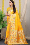 Yellow color soft kanchipuram silk saree with zari work