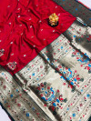 Red color paithani silk saree with gold zari weaving work