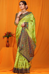 Parrot green color balatan silk saree with zari weaving work