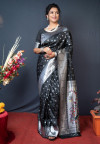 Black color paithani silk saree with silver zari weaving work