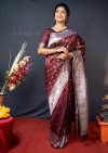 Coffee color paithani silk saree with silver zari weaving work