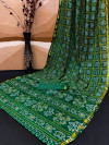 Green color soft bandhani silk saree with khadi printed work