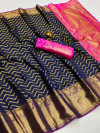 Navy blue color kanchipuram silk saree with zari weaving work