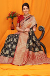 Black color kanchipuram pure silk handloom saree with weaving work
