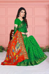 Light green color soft bandhani saree with khadi printed work