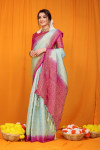Sky blue color soft muslin silk saree with zari weaving work