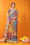 Rama green color soft paithani silk saree with zari weaving work