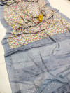 Gray color soft cotton saree with perinted work