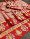 Red color malmal silk saree with zari weaving work