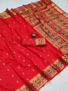Red color paithani silk saree with  zari weaving work