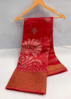 Gajari color soft cotton saree with printed work