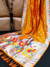 Orange color soft paithani silk saree with silver zari weaving work