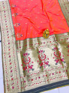Peach color paithani silk saree with gold zari weaving work