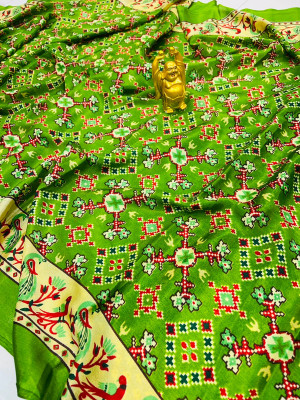 Mehndi green color soft cotton saree with printed work