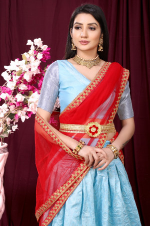 Sky blue color beautiful zari weaving lehenga