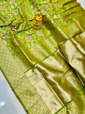 Mehndi green color soft kanchipuram silk saree with zari weaving work