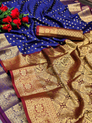 Violet banarasi silk saree with zari weaving work