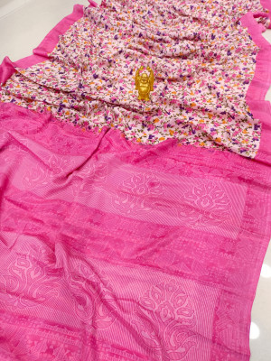 Pink color soft cotton saree with perinted work