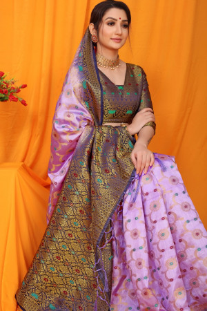 Lavender color balatan silk saree with zari weaving work