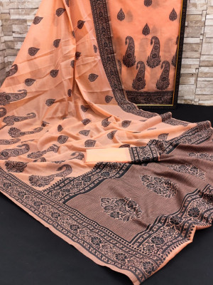 Peach color soft cotton saree with beautiful weaving work