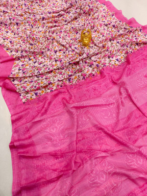 Pink color soft cotton saree with perinted work