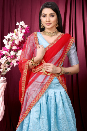 Sky blue color beautiful zari weaving lehenga