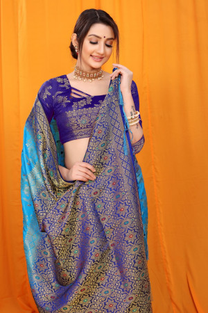 Firoji color balatan silk saree with zari weaving work