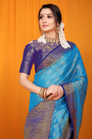 Firoji color soft muslin silk saree with zari weaving work