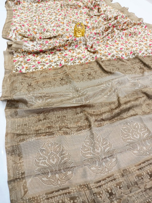Brown color soft cotton saree with perinted work