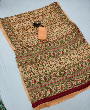 Peach color soft pashmina silk saree with printed work