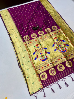 Magenta color paithani silk saree with weaving work