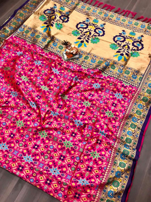 Rani pink color patola saree with beautiful woven design